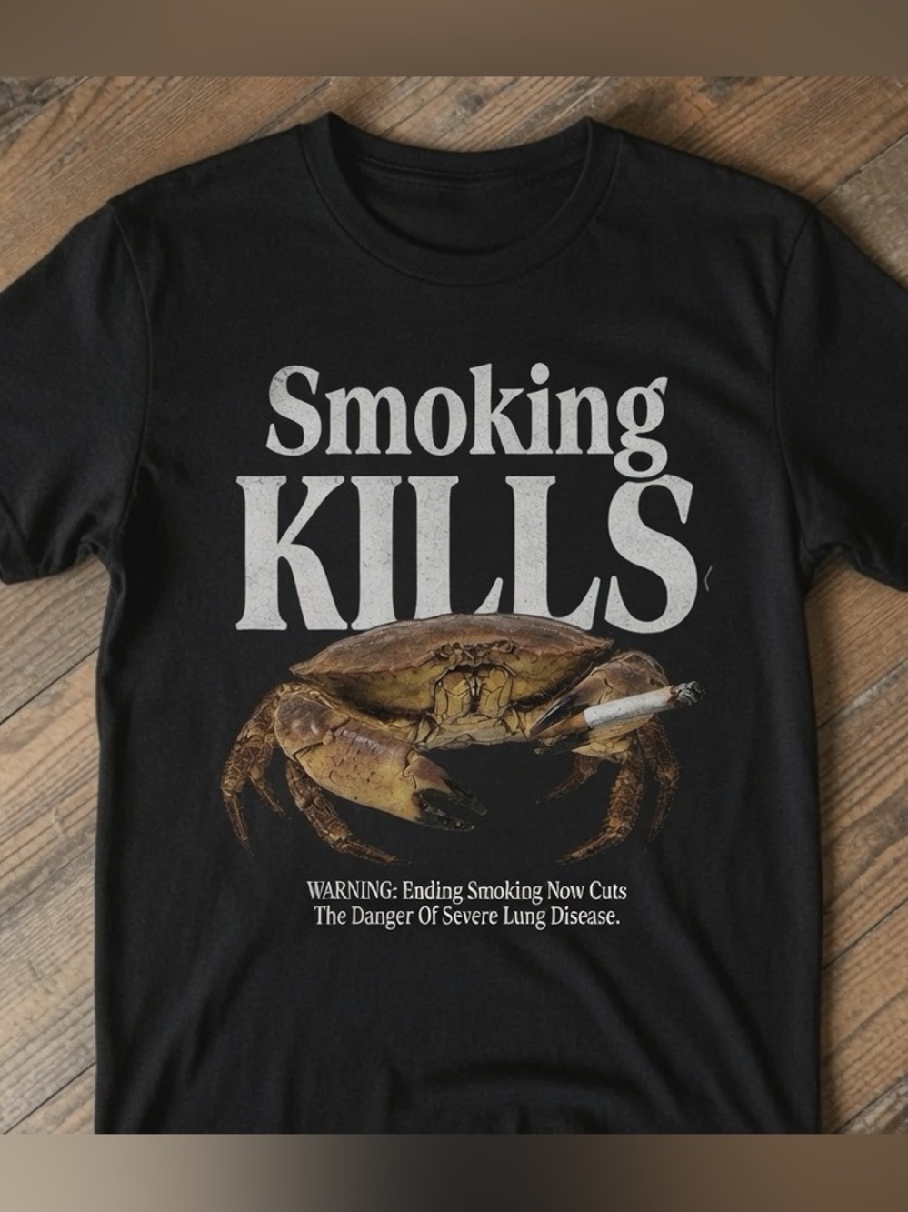Retro Smoking Kills Crab T-Shirt, Funny Anti Smoking Ad Graphic Tee
